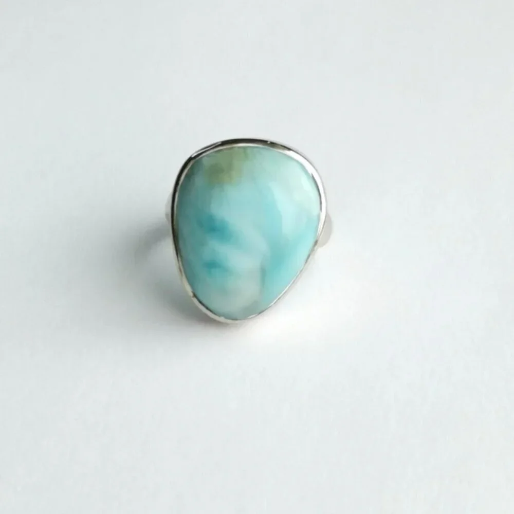 Sterling silver cabochon larimar ring size 5.25